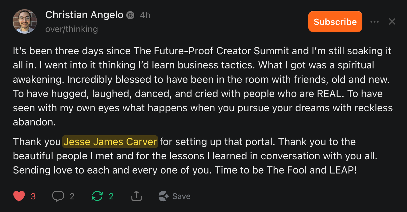 A 2026 summit attendee's social post